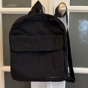 DKNY Men's Black Nylon Backpack with Front Flap Pocket